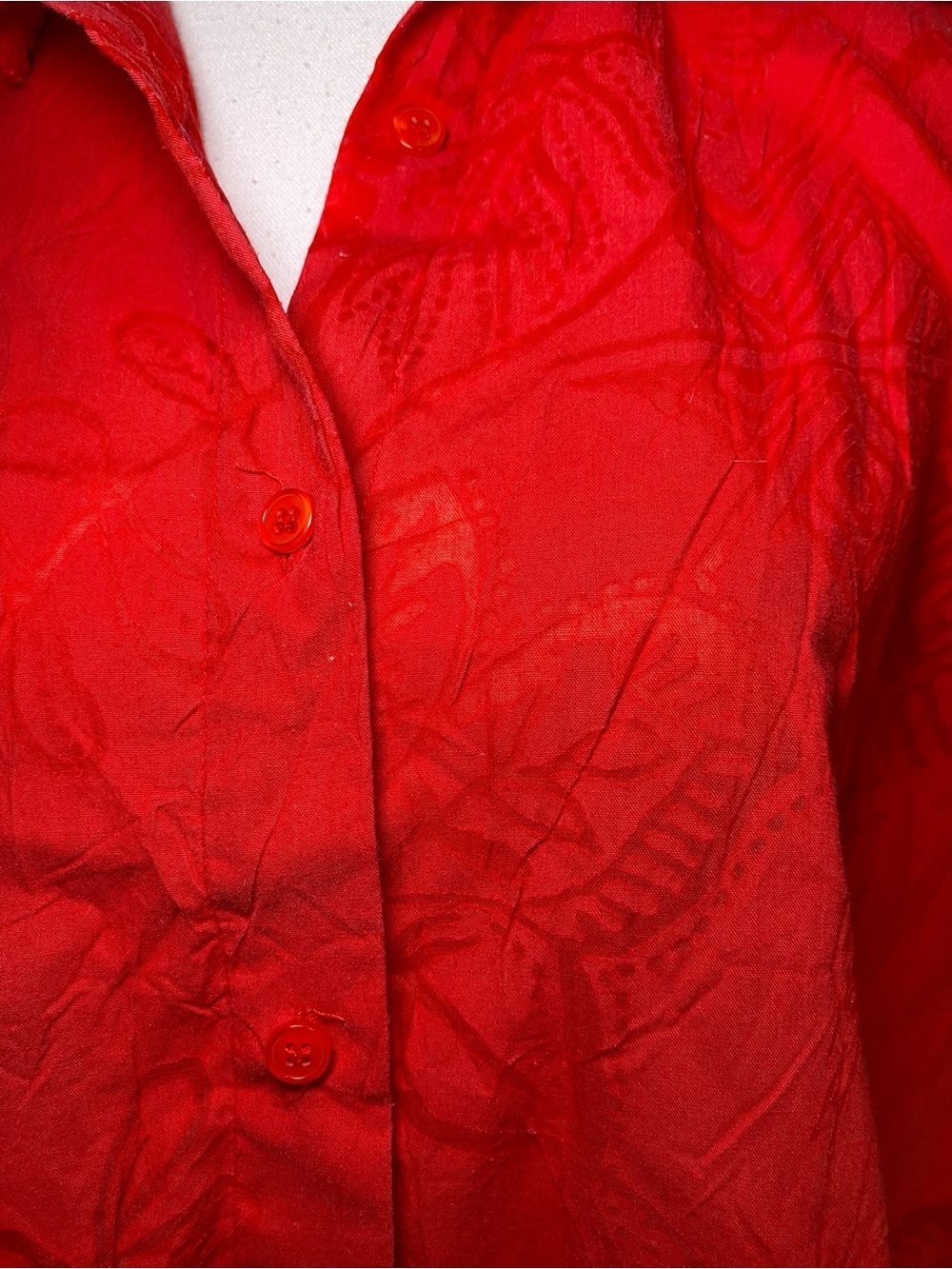Kim Rogers Vintage Y2K Red Crinkle Texture Button Front Collared Blouse - Picture 5 of 12